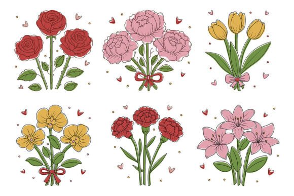 Download Color Flower Bouquets with Black Contour - Contour Collection