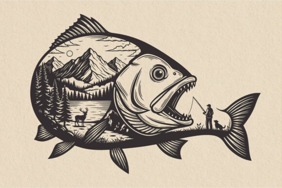 Download Fishing Fish Landscape Mountain SVG, - Fish Collection