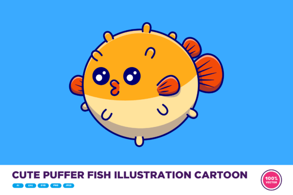 Download Cute Puffer Fish Illustration Cartoon - Fish Collection