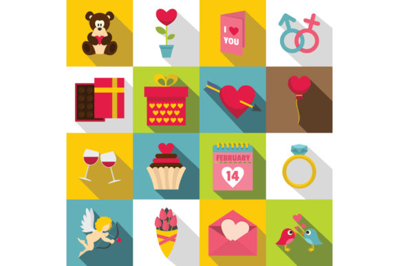 Download Saint Valentine Icons Set, Flat Style - Valentine icons set Collection